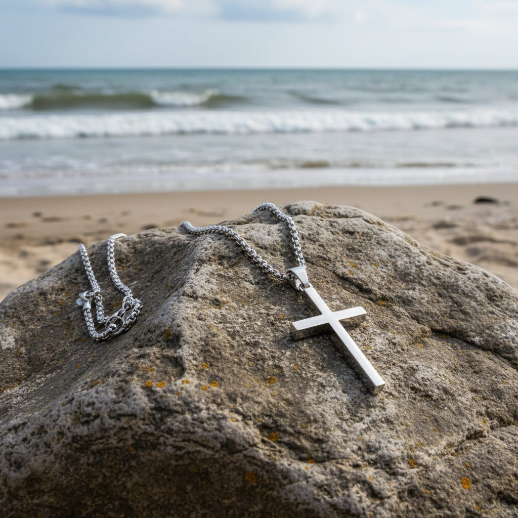 Man Faith: srebrny naszyjnik dla mężczyzn z krzyżykiem