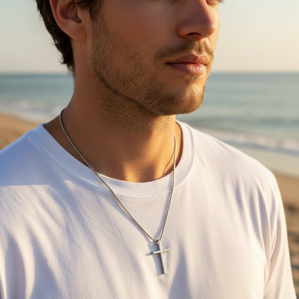 Man Faith: srebrny naszyjnik dla mężczyzn z krzyżykiem