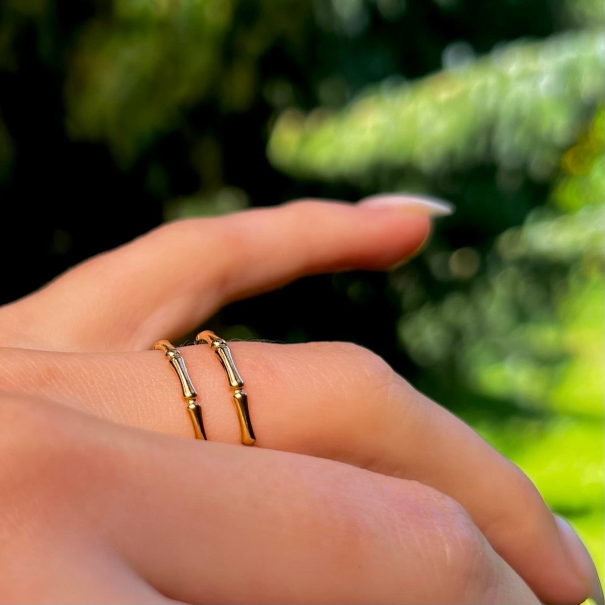 Bamboo Duo: regulowany pierścionek z motywem bambusa - Pearlippines Biżuteria