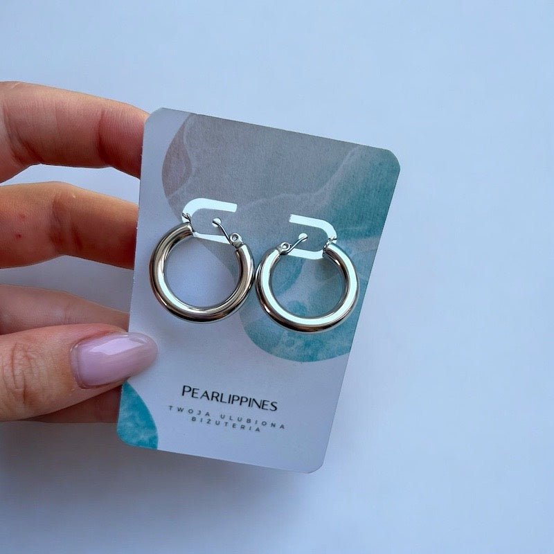 Bold Hoops: stalowe srebrne kolczyki koła - Pearlippines Biżuteria