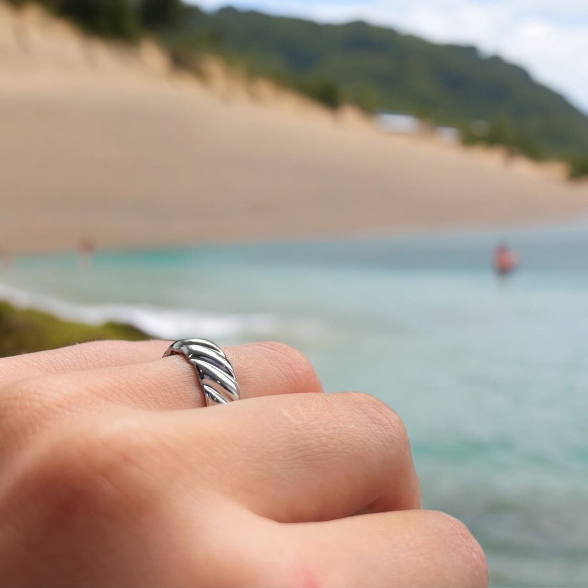 Cocoro: regulowany srebrny pierścionek ze stali - Pearlippines Biżuteria