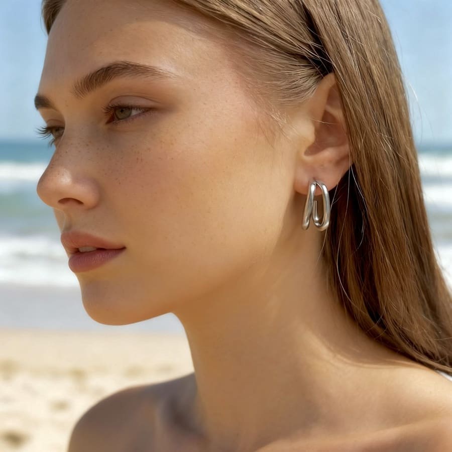 Cove Drop: srebrne kolczyki podwójne owale - Pearlippines Biżuteria