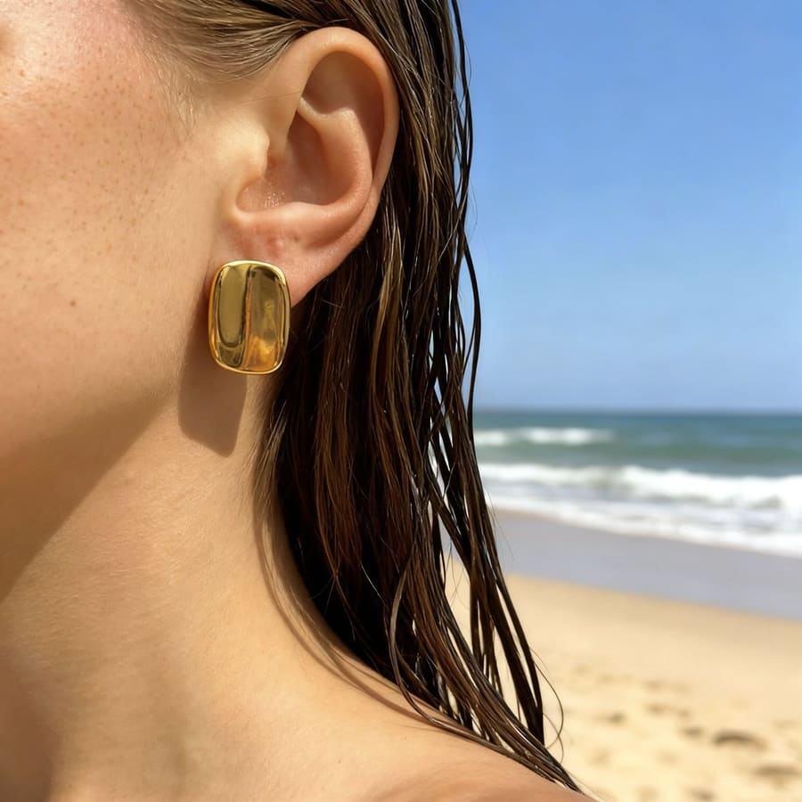 Eleganckie kolczyki o wyjątkowej formie - zagięta prostokątna tarcza - Pearlippines Biżuteria