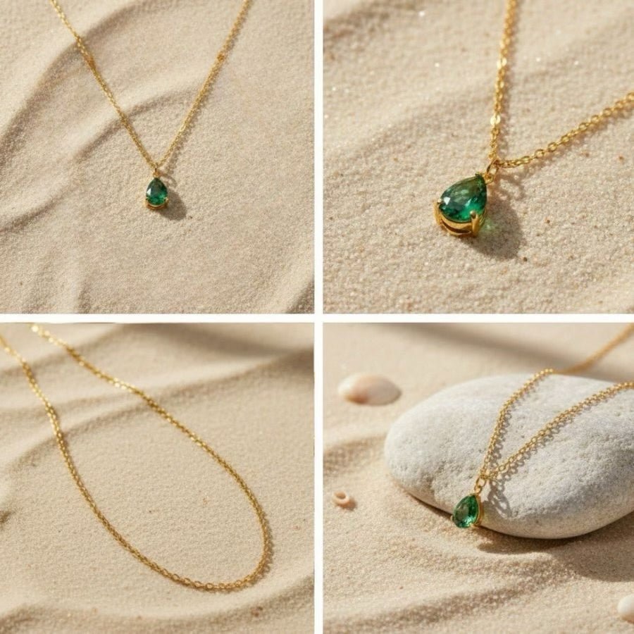 Emerald Drop: złoty naszyjnik z kroplą w odcieniu szmaragdu - Pearlippines Biżuteria