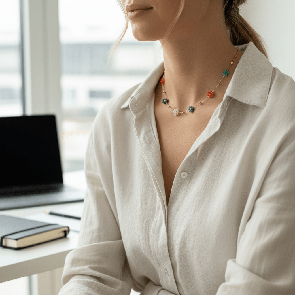 Floral: Łańcuszek z Kolorowymi Kwiatkami - Pearlippines Biżuteria