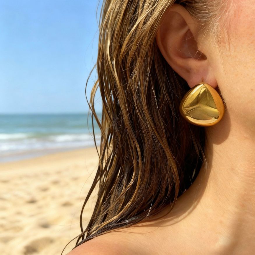 Golden Drop: złote owalne wyraziste kolczyki - Pearlippines Biżuteria