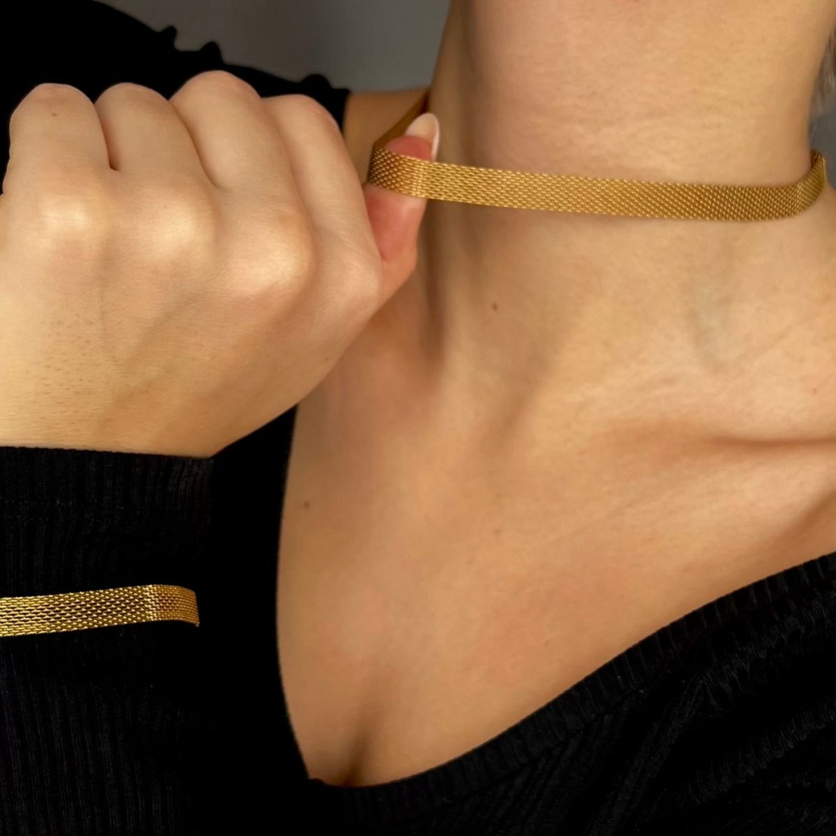 Golden Mesh: Elegancka bransoletka z siateczkową strukturą - Pearlippines Biżuteria