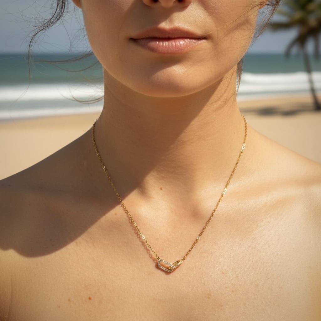 Infinity Luzon: naszyjnik z podwójnym ogniwem i kryształkami - Pearlippines Biżuteria