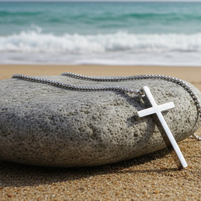 Man Faith: srebrny naszyjnik dla mężczyzn z krzyżykiem - Pearlippines Biżuteria