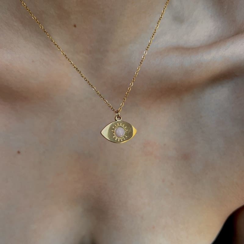 Naszyjnik z okiem i różowym kamieniem - Pearlippines Biżuteria