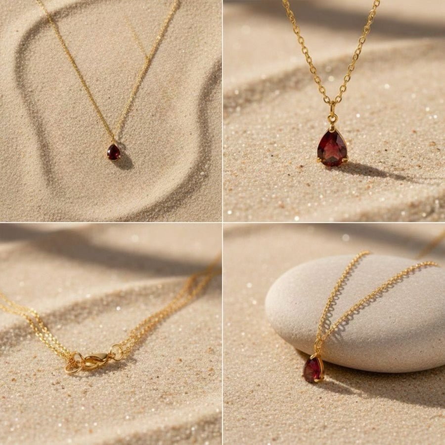 Ruby Drop: złoty naszyjnik z kroplą w odcieniu rubinu - Pearlippines Biżuteria