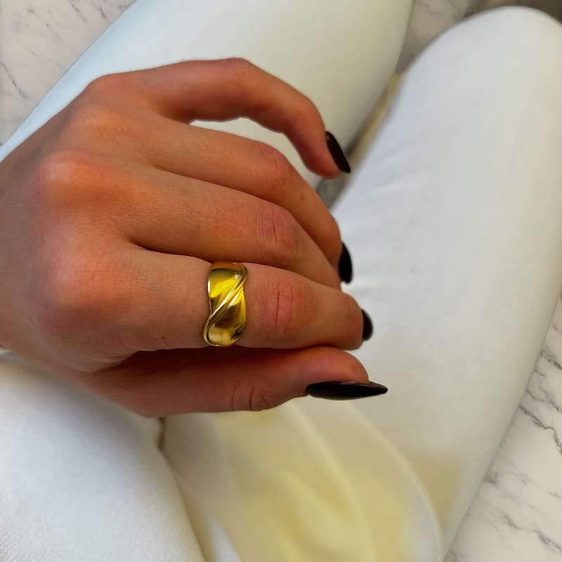 S - Line Ring: Regulowana szeroka obrączka - Pearlippines Biżuteria