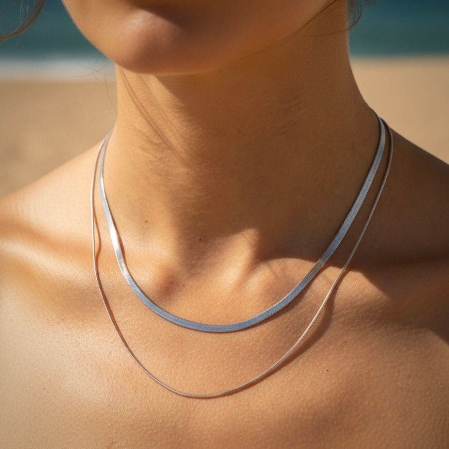 Silver Duo: podwójny srebrny naszyjnik - Pearlippines Biżuteria