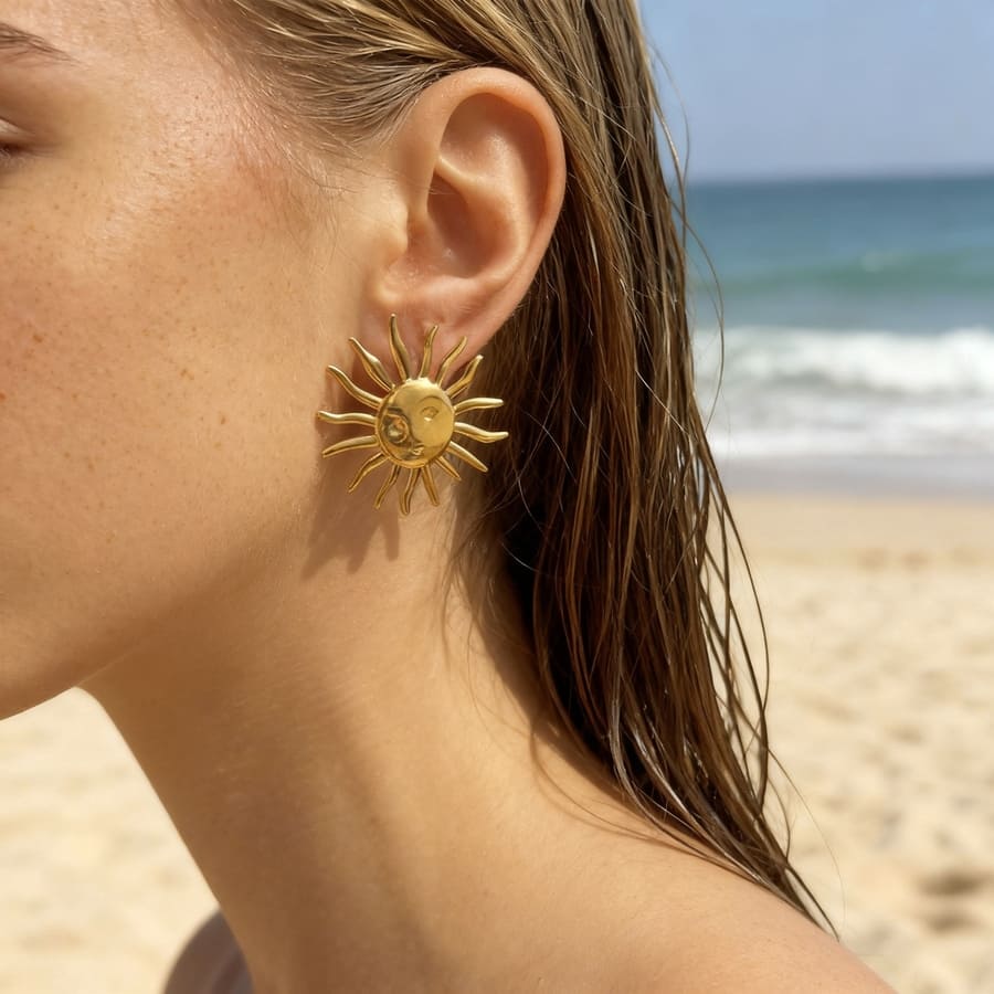 Solar Flare: złote kolczyki słońca - Pearlippines Biżuteria