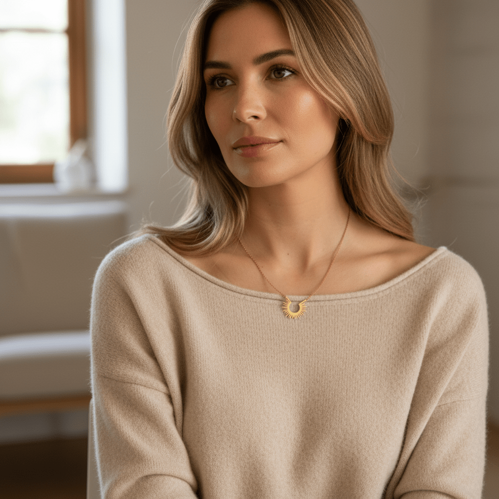 Soleya: złoty naszyjnik słońce - Pearlippines Biżuteria