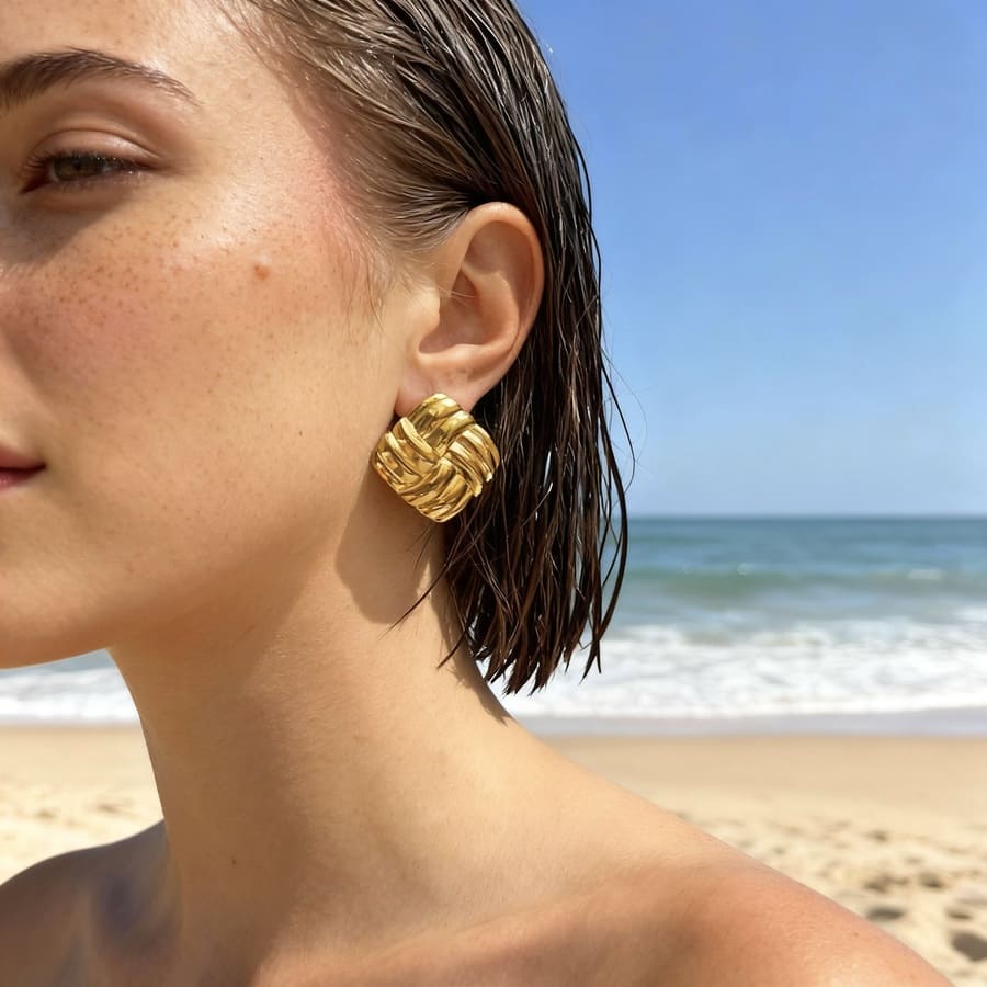 Woven Knot: złote geometryczne kolczyki - Pearlippines Biżuteria